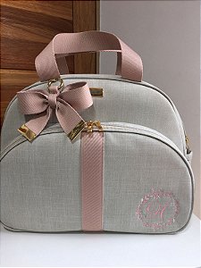 Bolsa Maternidade Grande Linho Cru com faixa Nude